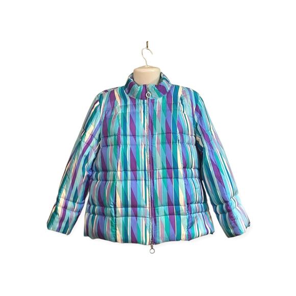 Doncaster Women's Multicolor 100% Silk Puffer Full Zip Jacket VINTAGE | Size XL - Picture 1 of 11